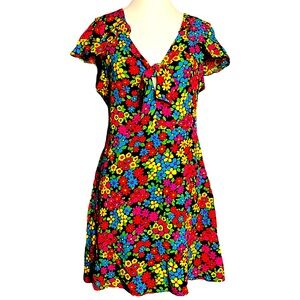 ZARA Women’s Floral Soft Flutter Sleeve Mini Dress Size M Feminine Cottagecore